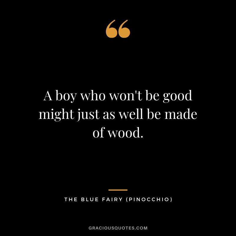 A boy who won't be good might just as well be made of wood. - The Blue Fairy (Pinocchio)