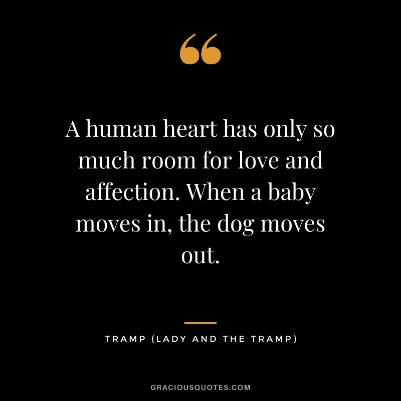 A human heart has only so much room for love and affection. When a baby moves in, the dog moves out. - Tramp (Lady and the Tramp)