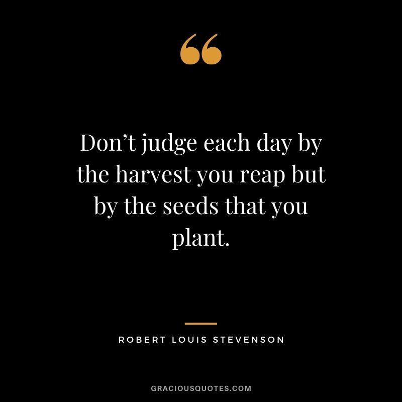 Don’t judge each day by the harvest you reap but by the seeds that you plant. - Robert Louis Stevenson