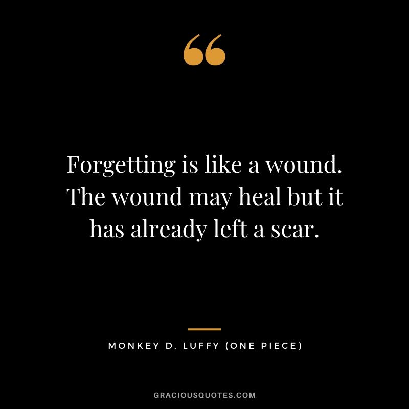 Forgetting is like a wound. The wound may heal but it has already left a scar. - Monkey D. Luffy