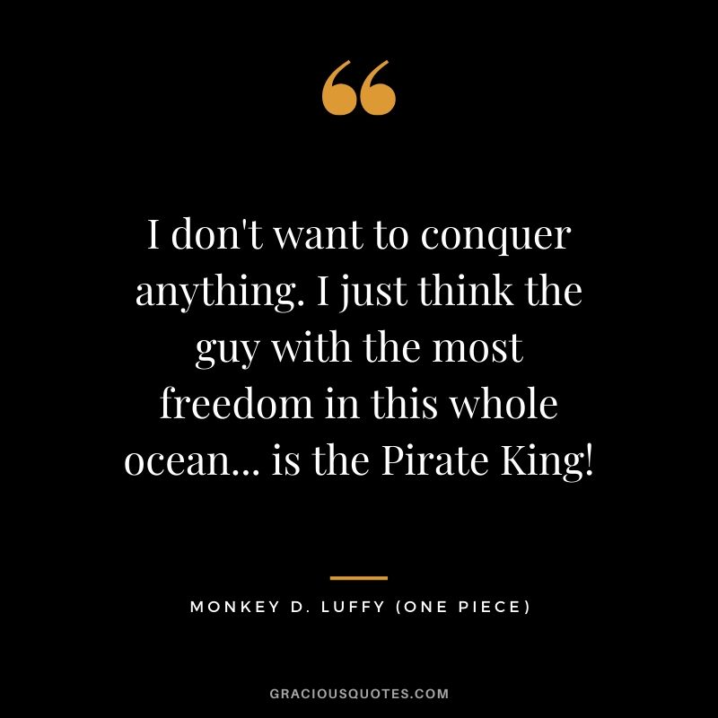 I don't want to conquer anything. I just think the guy with the most freedom in this whole ocean... is the Pirate King! - Monkey D. Luffy