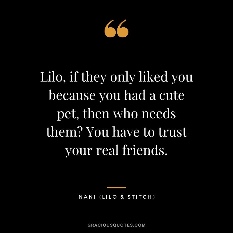 Lilo, if they only liked you because you had a cute pet, then who needs them? You have to trust your real friends. - Nani