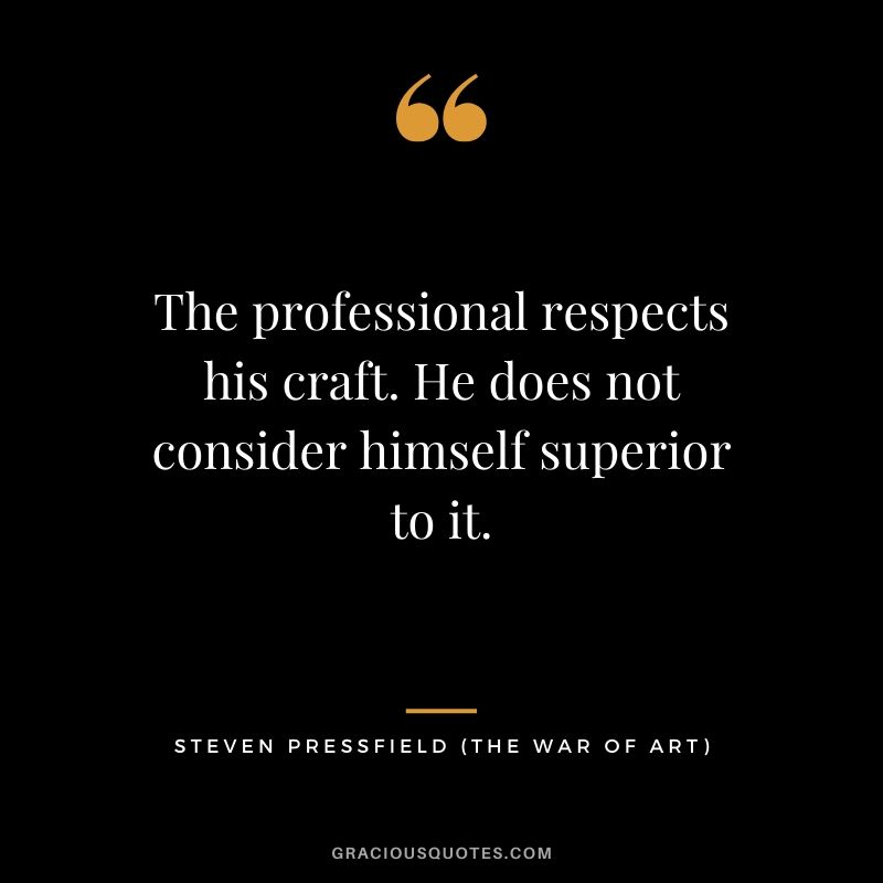 The professional respects his craft. He does not consider himself superior to it.
