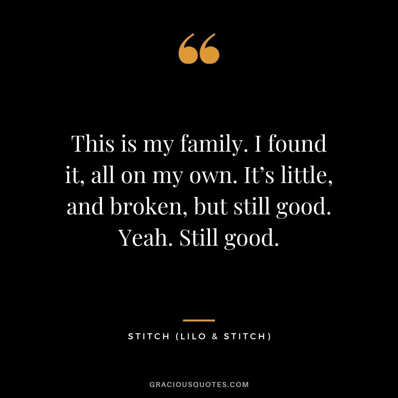 This is my family. I found it, all on my own. It’s little, and broken, but still good. Yeah. Still good. - Stitch (Lilo & Stitch)