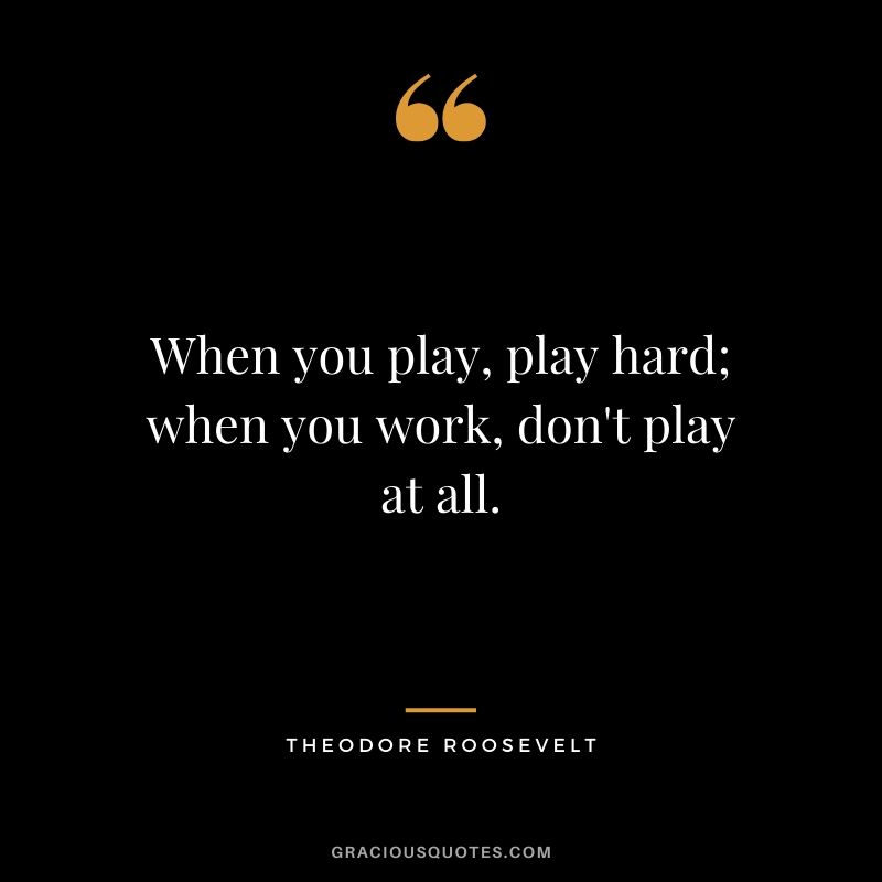 When you play, play hard; when you work, don't play at all. - Theodore Roosevelt