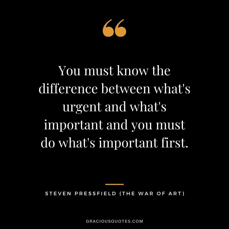 You must know the difference between what's urgent and what's important and you must do what's important first.