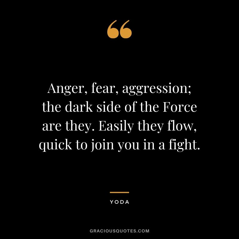Anger, fear, aggression; the dark side of the Force are they. Easily they flow, quick to join you in a fight.