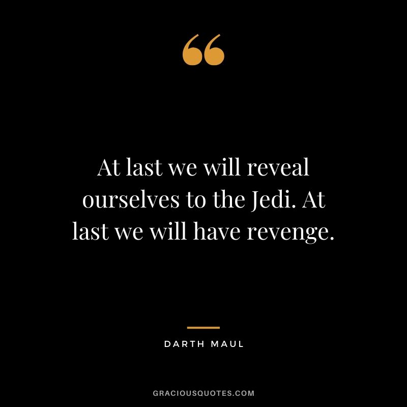 At last we will reveal ourselves to the Jedi. At last we will have revenge. - Darth Maul