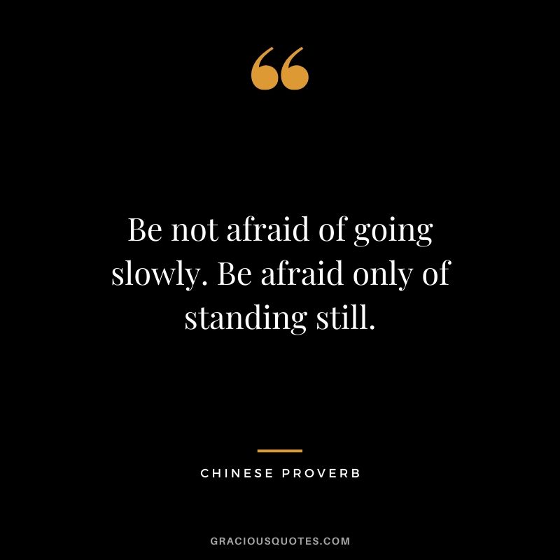 Be not afraid of going slowly. Be afraid only of standing still. - Chinese Proverb