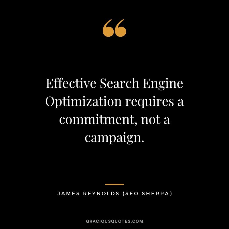 Effective Search Engine Optimization requires a commitment, not a campaign. - James Reynolds (SEO Sherpa)