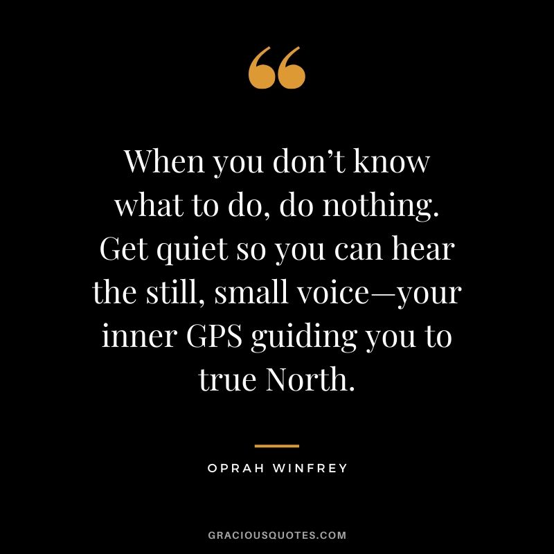 When you don’t know what to do, do nothing. Get quiet so you can hear the still, small voice—your inner GPS guiding you to true North.