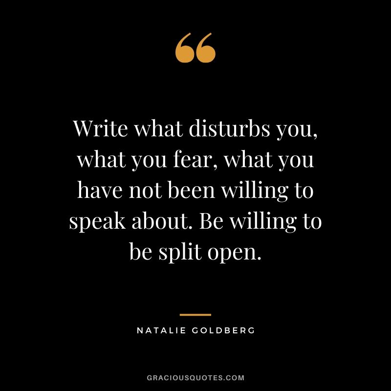 Write what disturbs you, what you fear, what you have not been willing to speak about. Be willing to be split open. - Natalie Goldberg