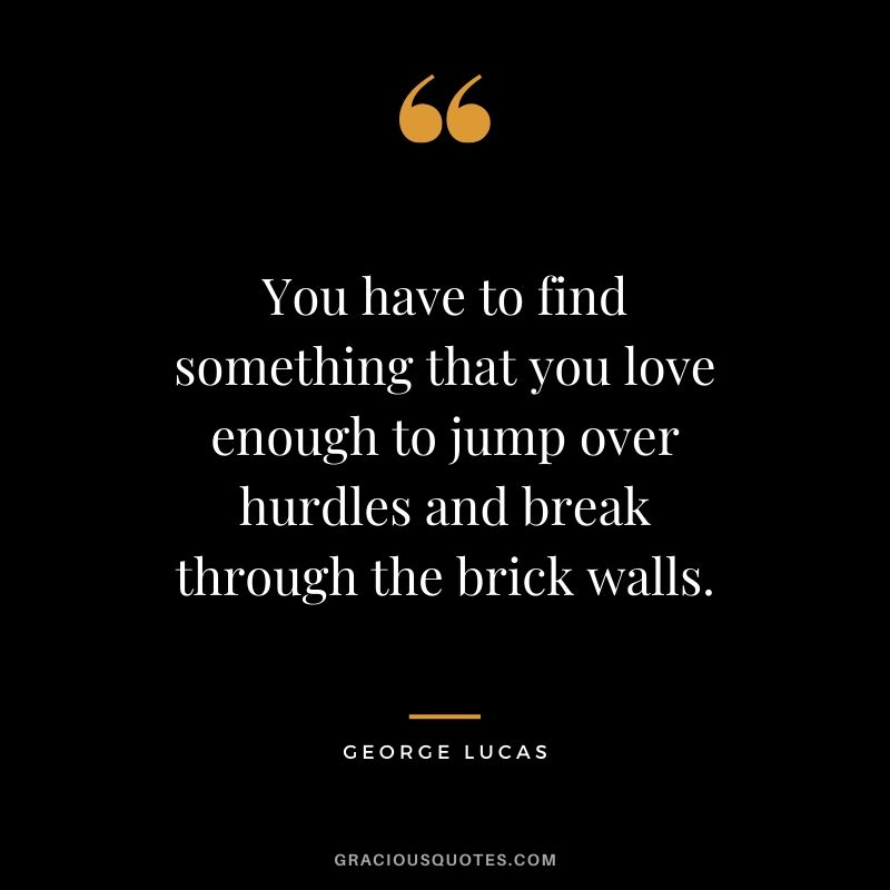 You have to find something that you love enough to jump over hurdles and break through the brick walls. - George Lucas