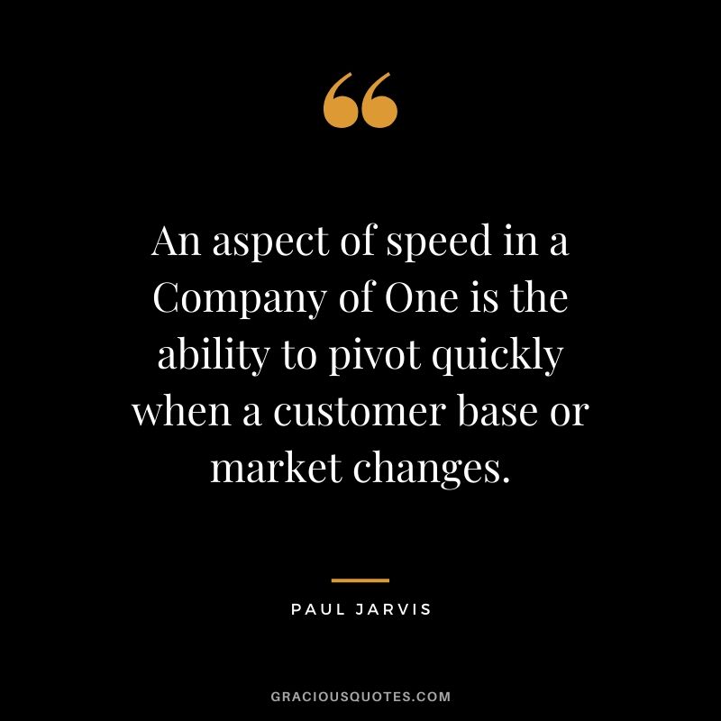 An aspect of speed in a Company of One is the ability to pivot quickly when a customer base or market changes.