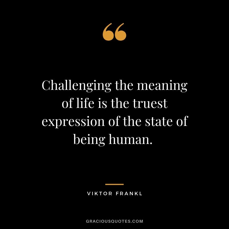 Challenging the meaning of life is the truest expression of the state of being human. 