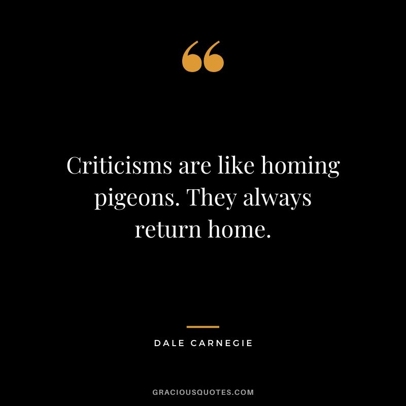 Criticisms are like homing pigeons. They always return home.