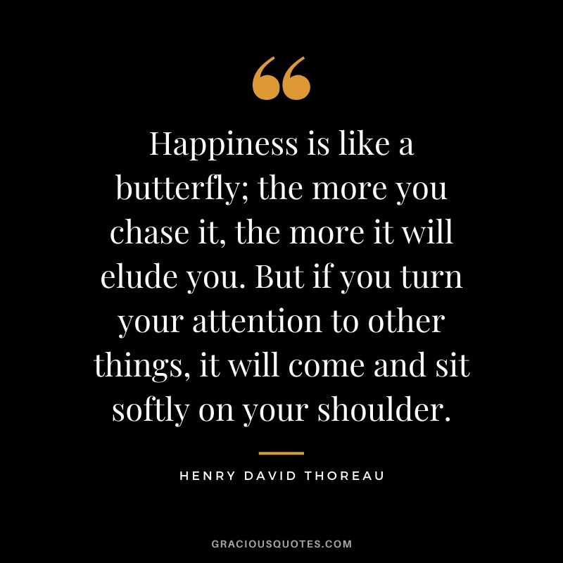 Happiness is like a butterfly; the more you chase it, the more it will elude you. But if you turn your attention to other things, it will come and sit softly on your shoulder.