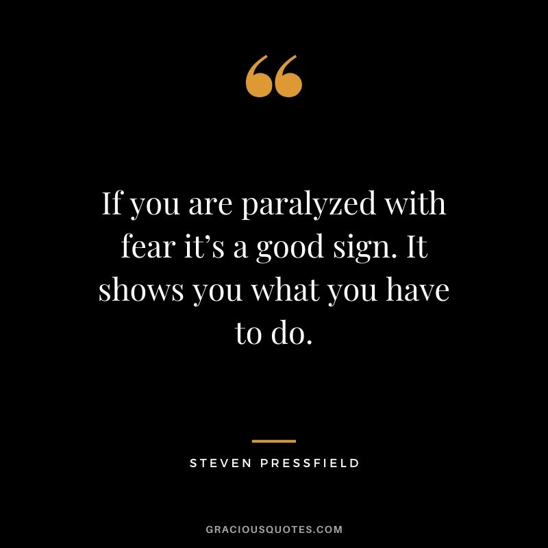 If you are paralyzed with fear it’s a good sign. It shows you what you have to do. - Steven Pressfield