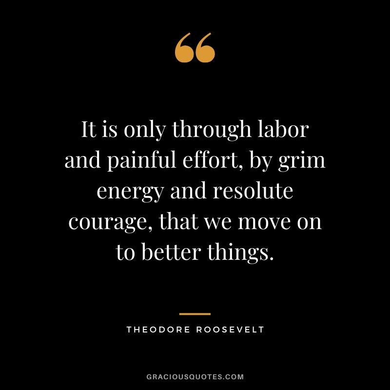 It is only through labor and painful effort, by grim energy and resolute courage, that we move on to better things. - Theodore Roosevelt