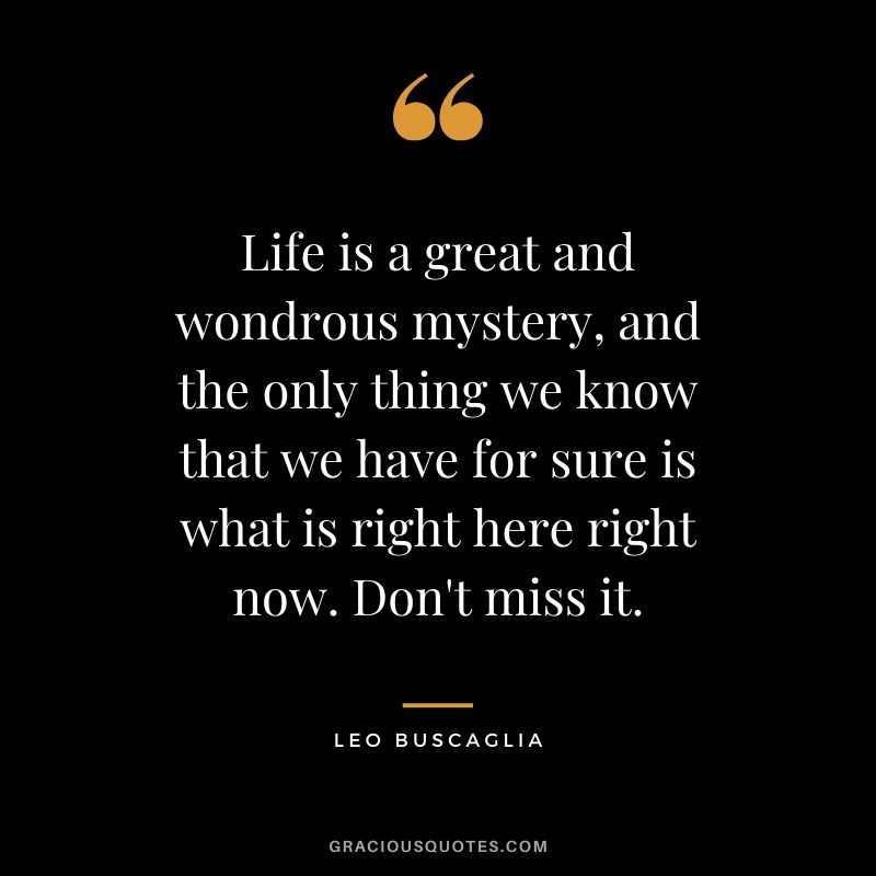 Life is a great and wondrous mystery, and the only thing we know that we have for sure is what is right here right now. Don't miss it.