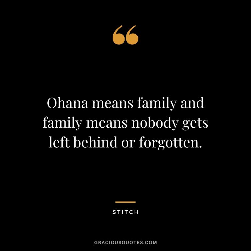 Ohana means family and family means nobody gets left behind or forgotten. - Stitch