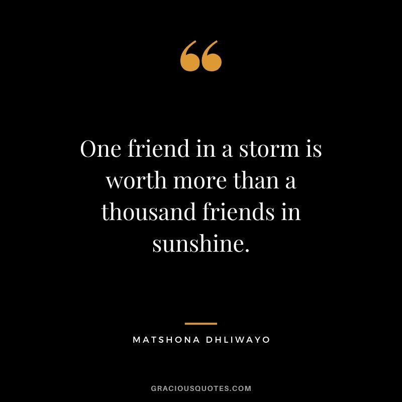 One friend in a storm is worth more than a thousand friends in sunshine. - Matshona Dhliwayo