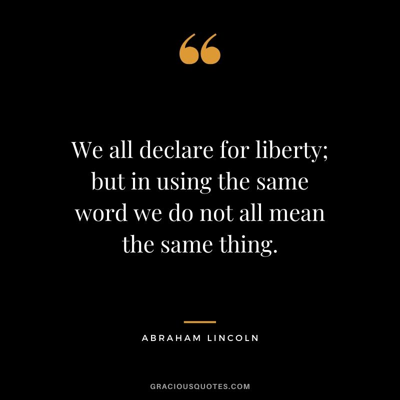 We all declare for liberty; but in using the same word we do not all mean the same thing.
