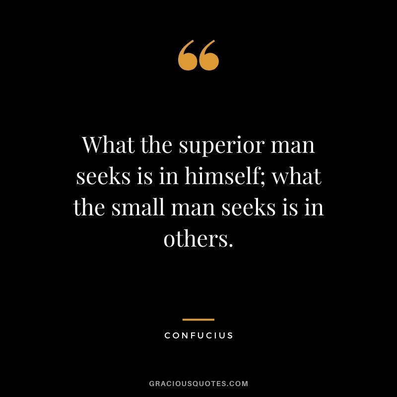 What the superior man seeks is in himself; what the small man seeks is in others. - Confucius