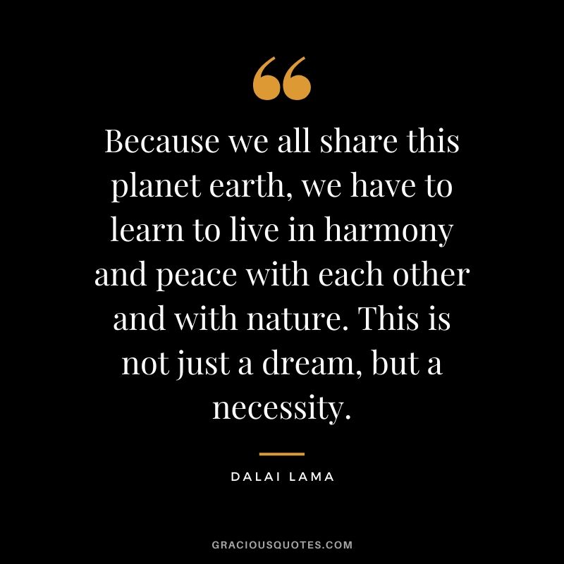 Because we all share this planet earth, we have to learn to live in harmony and peace with each other and with nature. This is not just a dream, but a necessity.