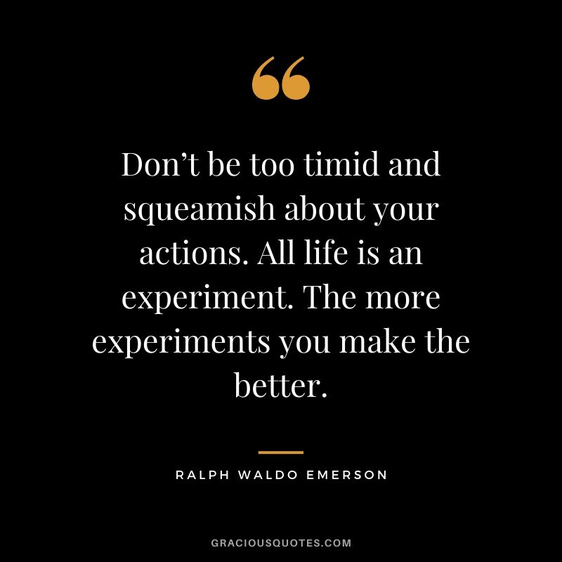 Don’t be too timid and squeamish about your actions. All life is an experiment. The more experiments you make the better.