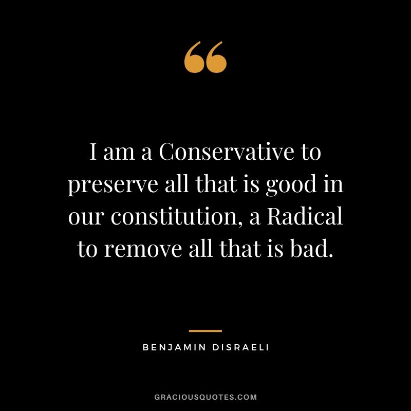I am a Conservative to preserve all that is good in our constitution, a Radical to remove all that is bad.