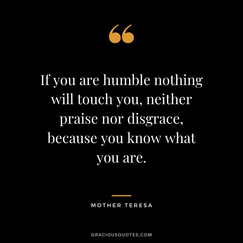 If you are humble nothing will touch you, neither praise nor disgrace, because you know what you are.