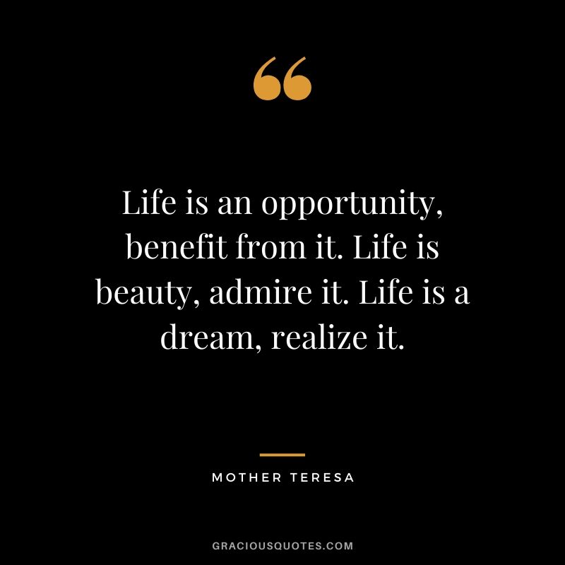 Life is an opportunity, benefit from it. Life is beauty, admire it. Life is a dream, realize it.