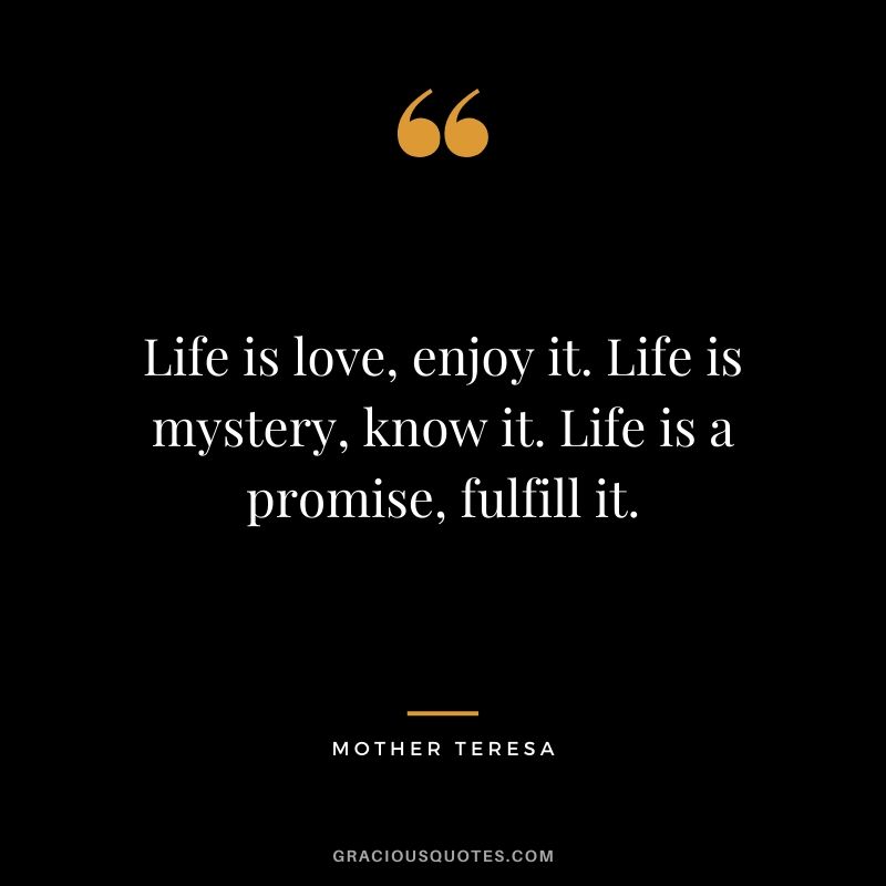 Life is love, enjoy it. Life is mystery, know it. Life is a promise, fulfill it.
