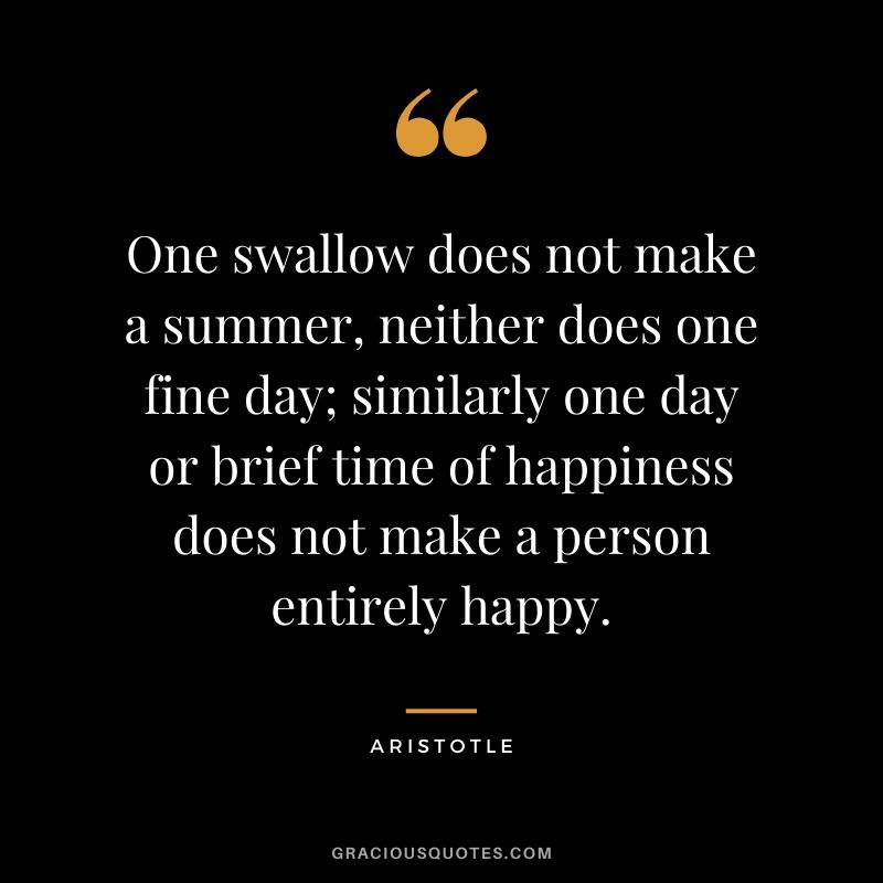 One swallow does not make a summer, neither does one fine day; similarly one day or brief time of happiness does not make a person entirely happy.