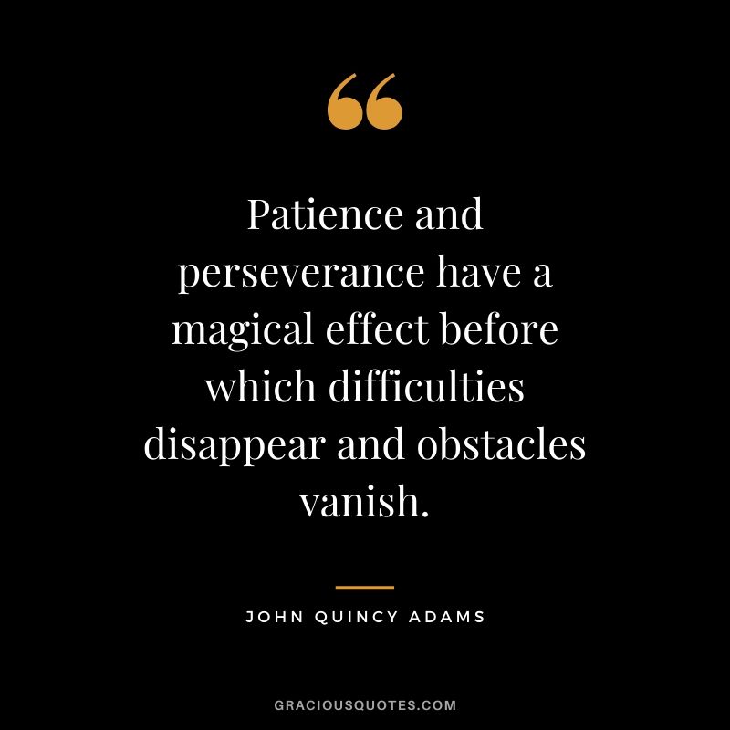 Patience and perseverance have a magical effect before which difficulties disappear and obstacles vanish. - John Quincy Adams