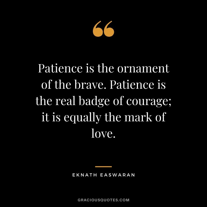 Patience is the ornament of the brave. Patience is the real badge of courage; it is equally the mark of love. - Eknath Easwaran