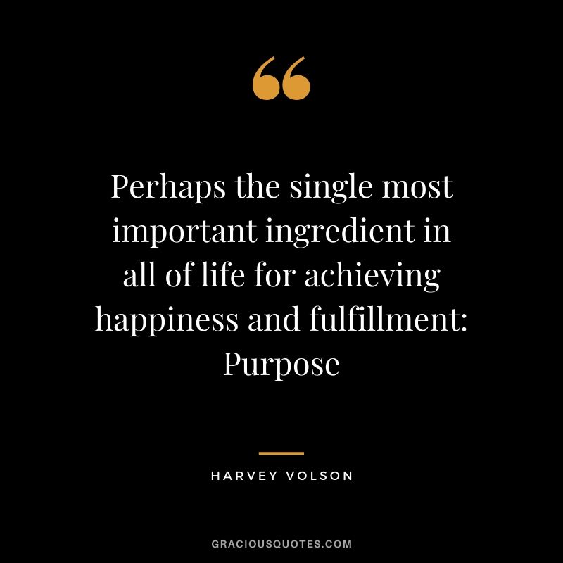 Perhaps the single most important ingredient in all of life for achieving happiness and fulfillment: Purpose - Harvey Volson