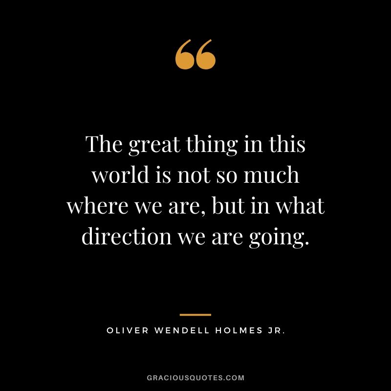 The great thing in this world is not so much where we are, but in what direction we are going. - Oliver Wendell Holmes Jr.
