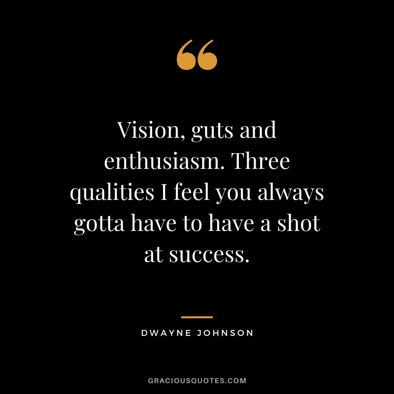 Vision, guts and enthusiasm. Three qualities I feel you always gotta have to have a shot at success.