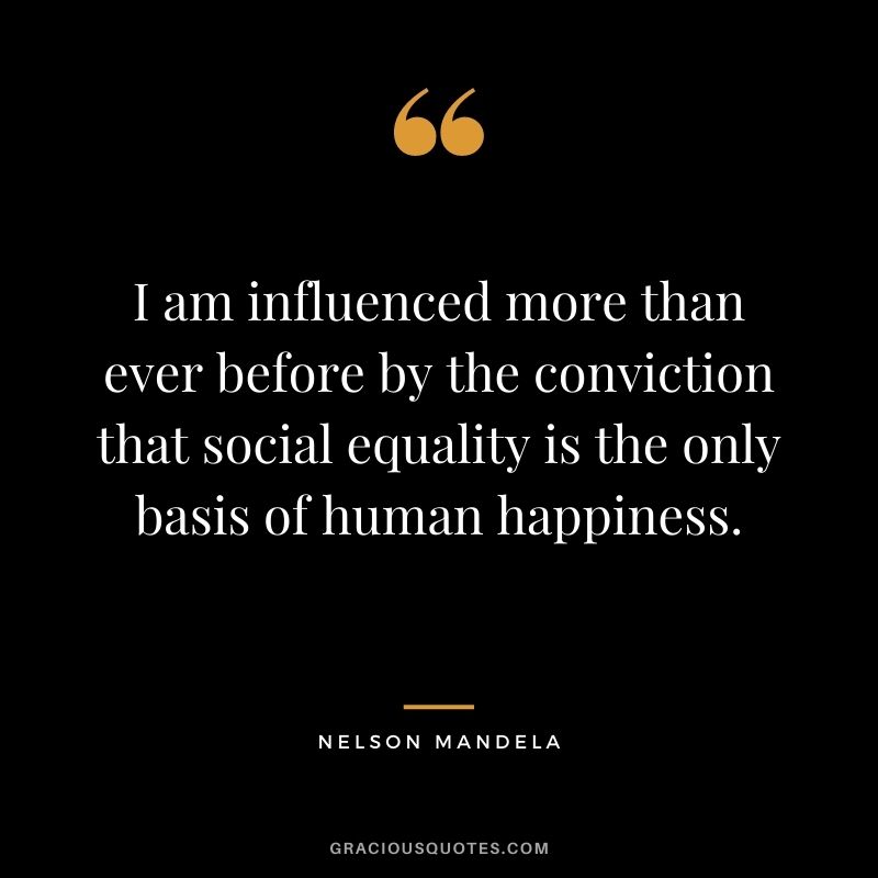 I am influenced more than ever before by the conviction that social equality is the only basis of human happiness. - Nelson Mandela