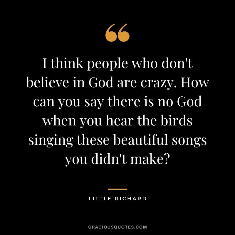 I think people who don't believe in God are crazy. How can you say there is no God when you hear the birds singing these beautiful songs you didn't make