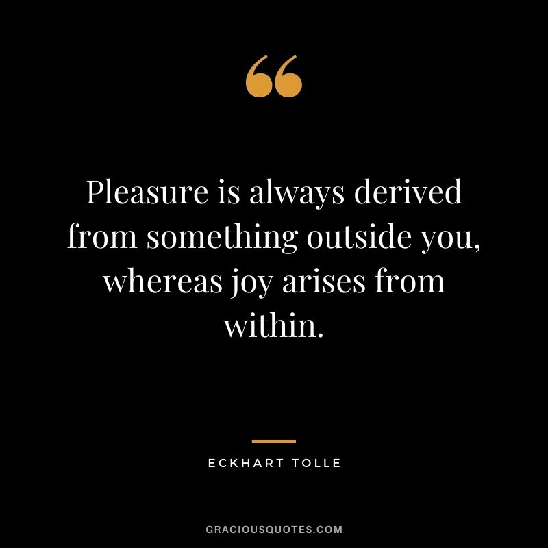 Pleasure is always derived from something outside you, whereas joy arises from within.