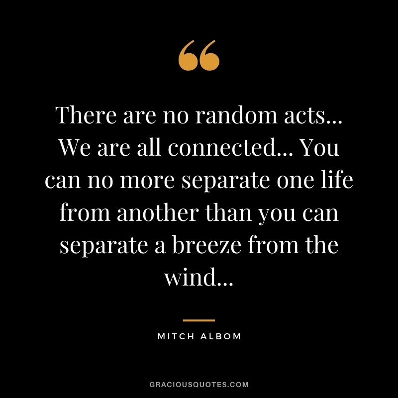 There are no random acts... We are all connected... You can no more separate one life from another than you can separate a breeze from the wind...