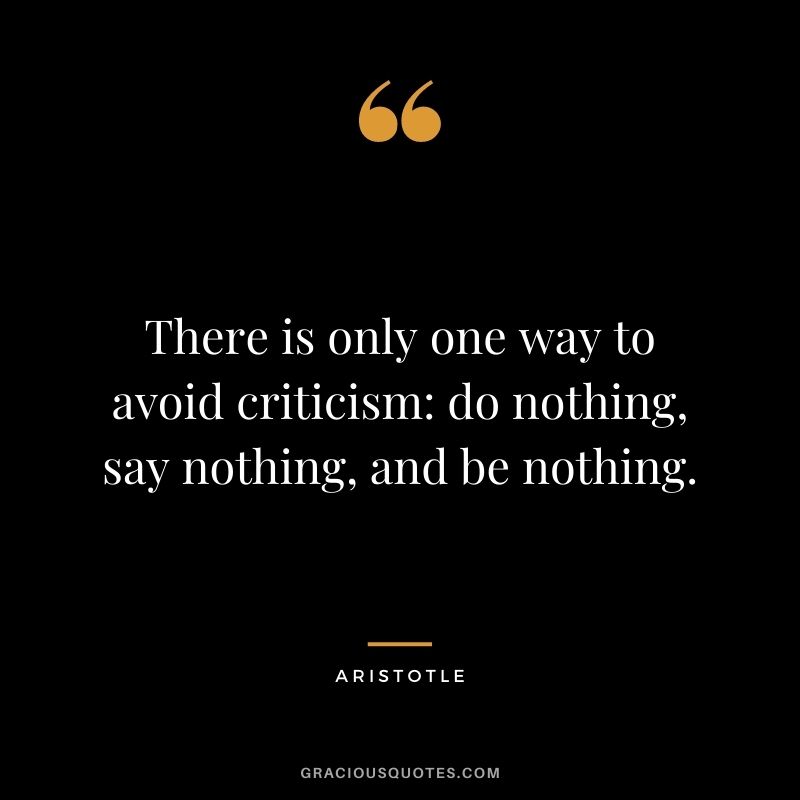 There is only one way to avoid criticism: do nothing, say nothing, and be nothing. - Aristotle