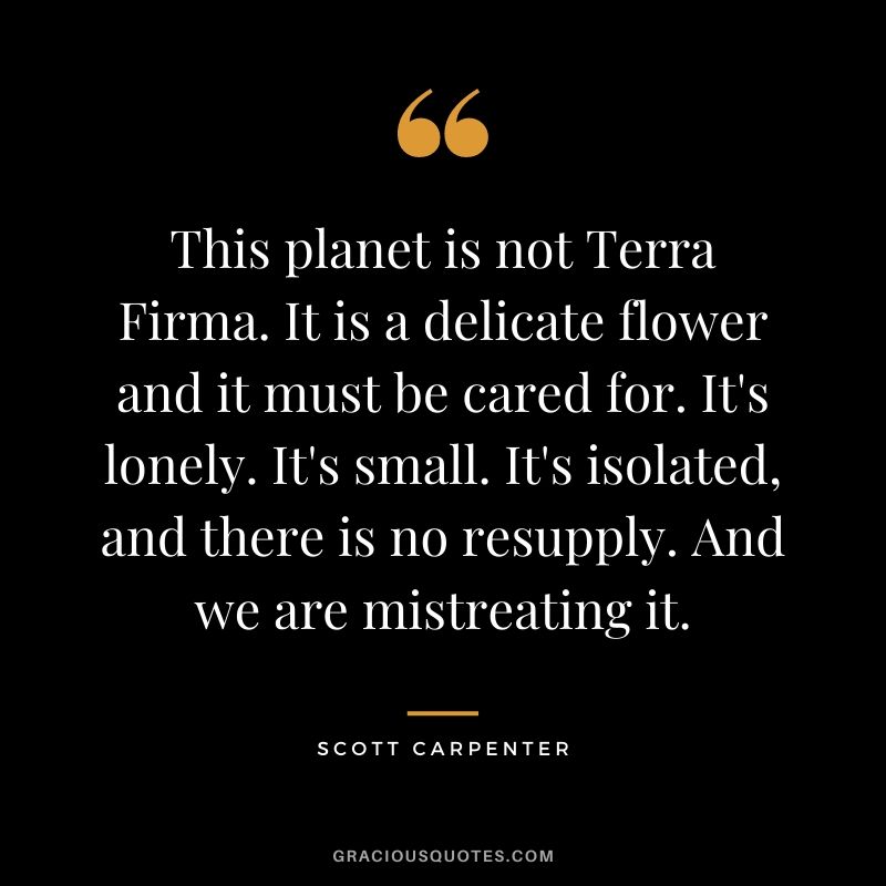 This planet is not Terra Firma. It is a delicate flower and it must be cared for. It's lonely. It's small. It's isolated, and there is no resupply. And we are mistreating it.