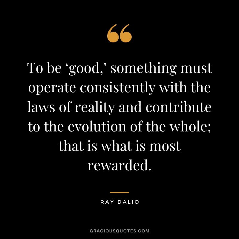 To be ‘good,’ something must operate consistently with the laws of reality and contribute to the evolution of the whole; that is what is most rewarded.