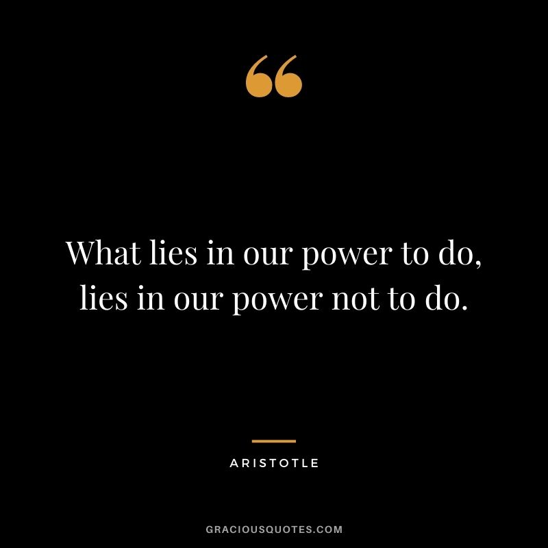 What lies in our power to do, lies in our power not to do. - Aristotle