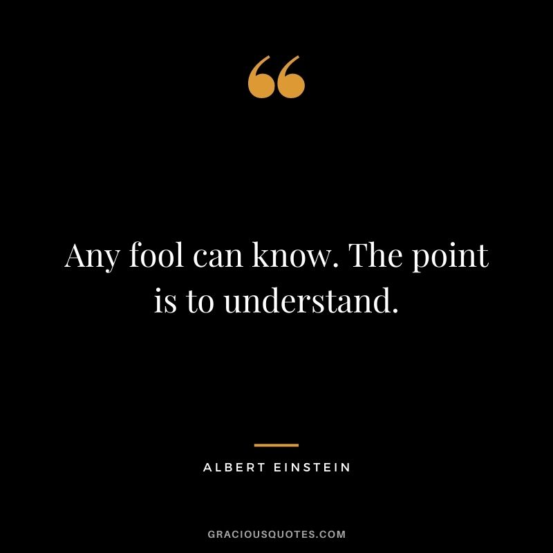 Any fool can know. The point is to understand. - Albert Einstein