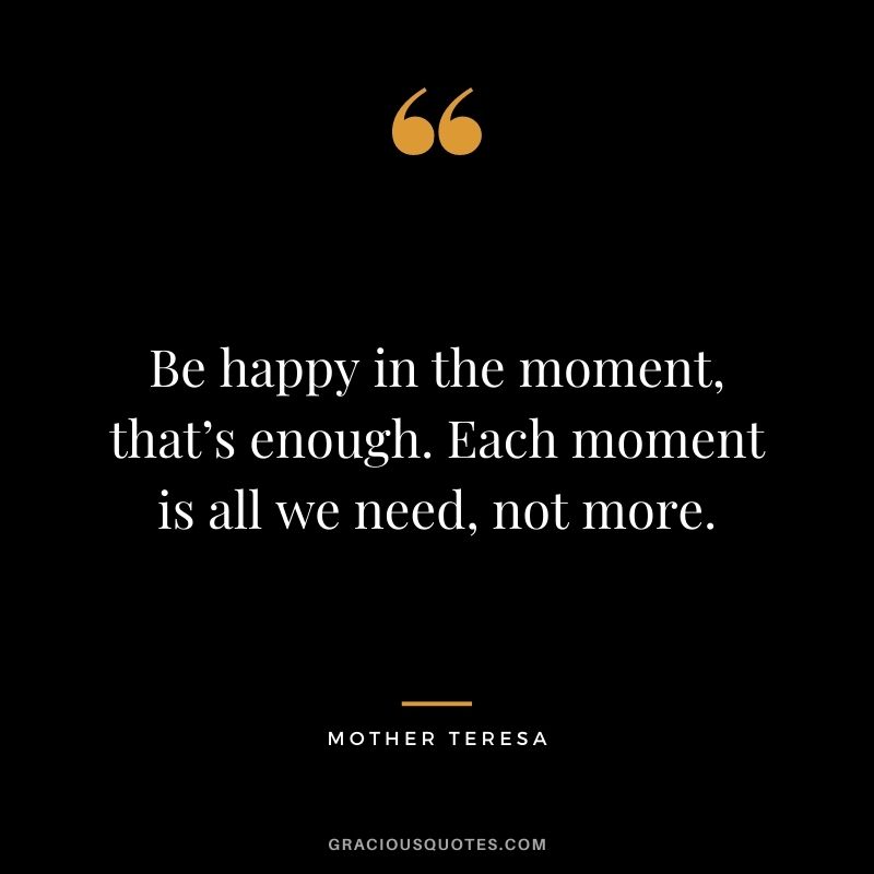 Be happy in the moment, that’s enough. Each moment is all we need, not more. - Mother Teresa